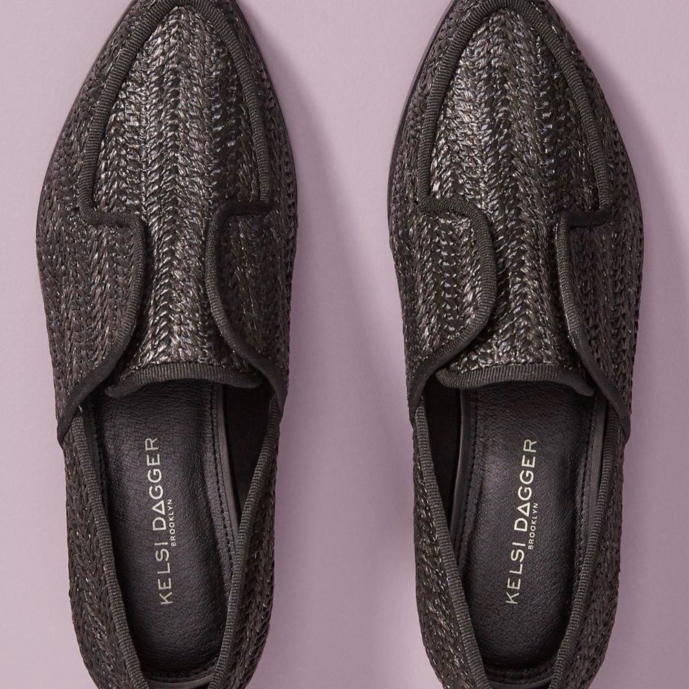 Kelsi Dagger Stanton Black Raffia Oxford Loafers Anthropologie Size 9